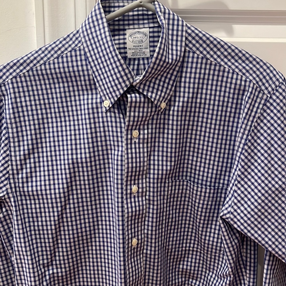 Brooks Brothers navy white checkered cotton  button down excellent condition